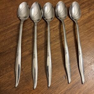 Set Of 5 -Vintage Oneida Kenwood Stainless Flatware FOREVER ROSE ICED TEA SPOONS